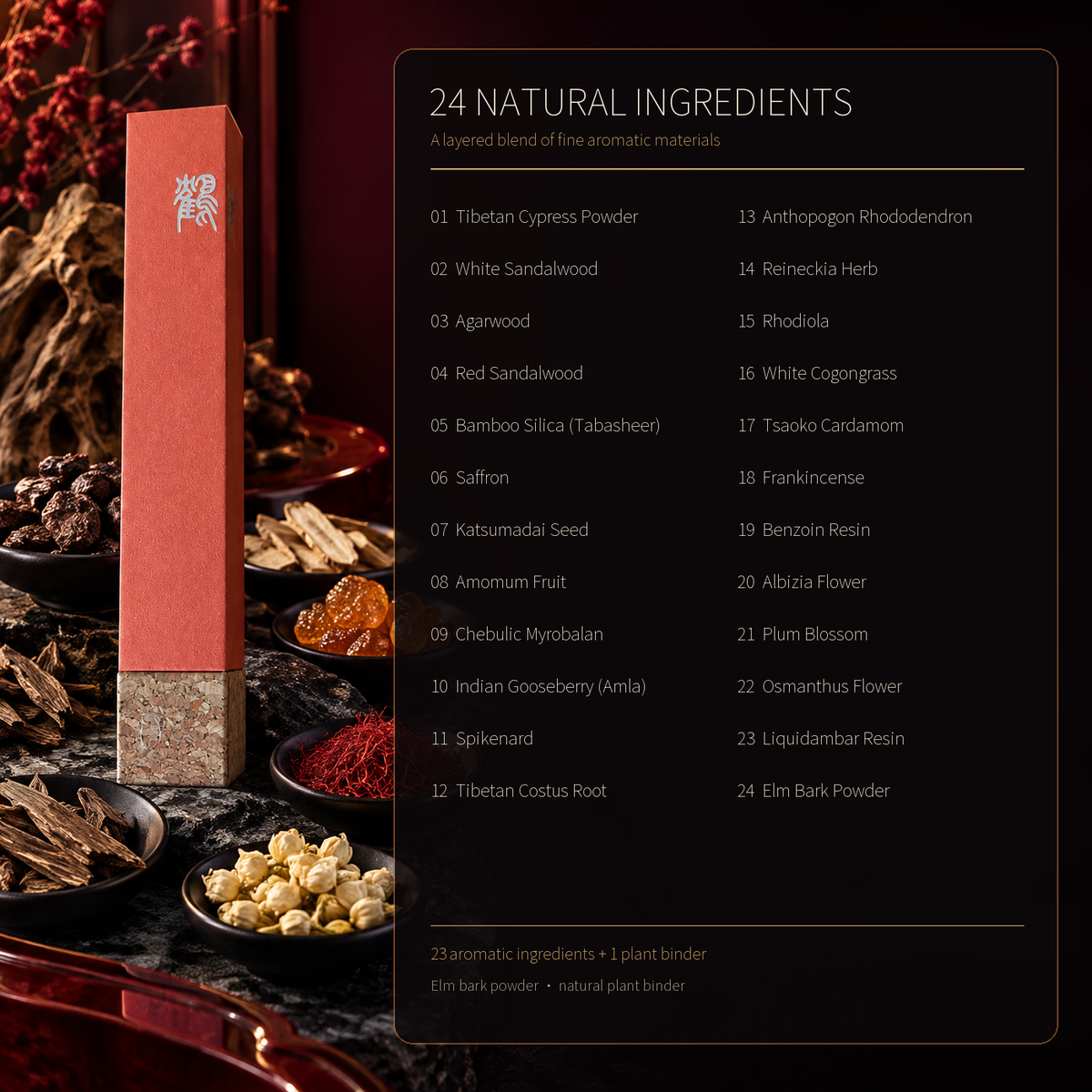 Premium 24-Ingredient Tibetan Incense Sticks – Botanical Wood & Resin Blend
