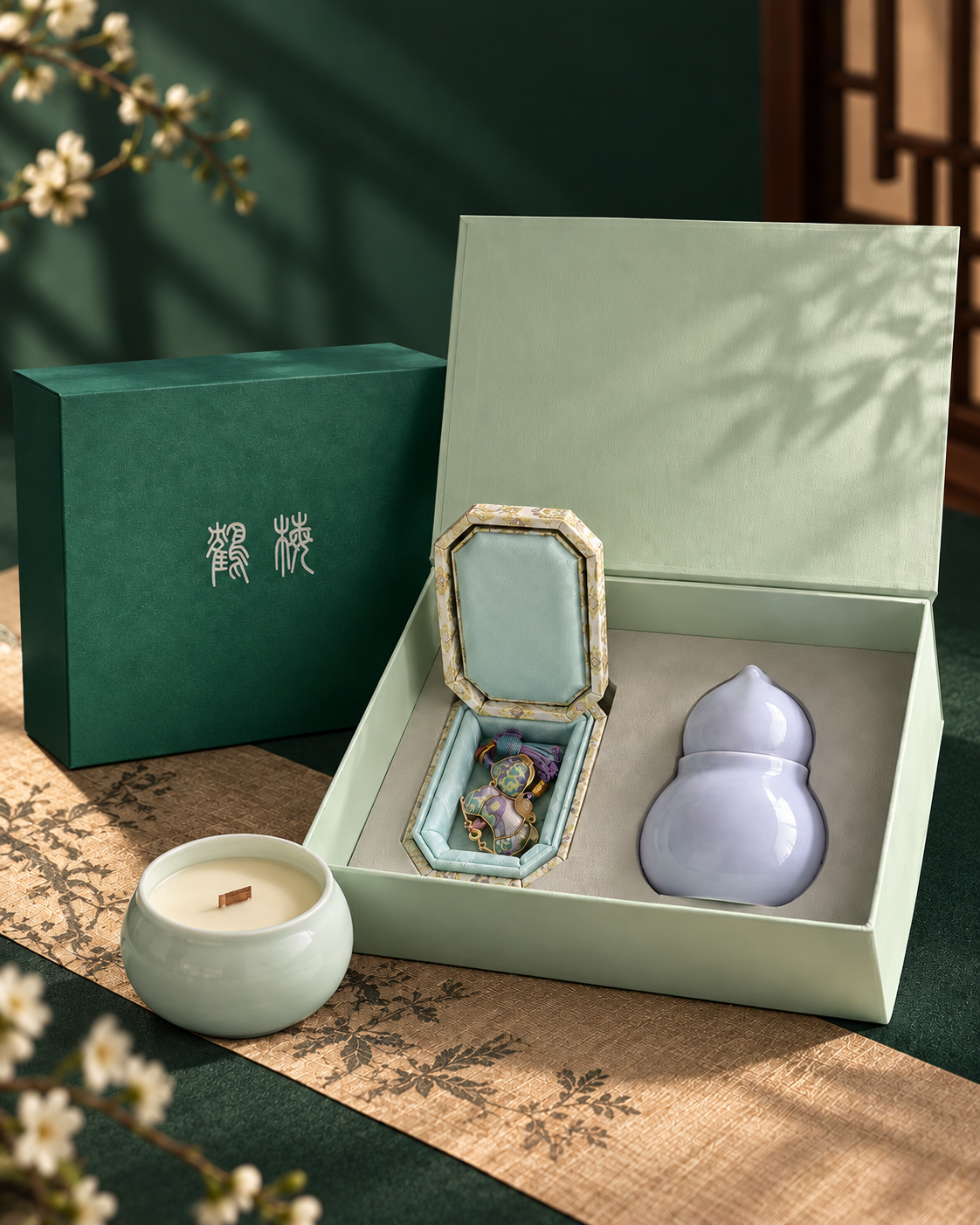 Celadon Gourd Aromatherapy & Auspicious Charm Gift Set