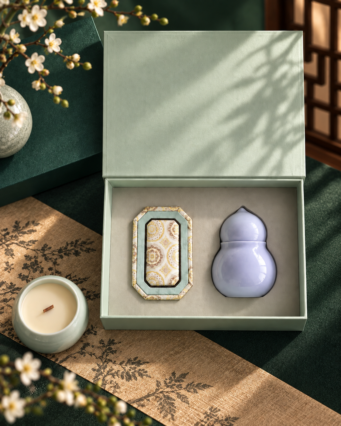 Celadon Gourd Aromatherapy & Auspicious Charm Gift Set