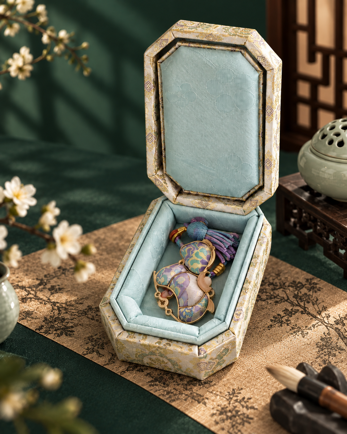 Celadon Gourd Aromatherapy & Auspicious Charm Gift Set
